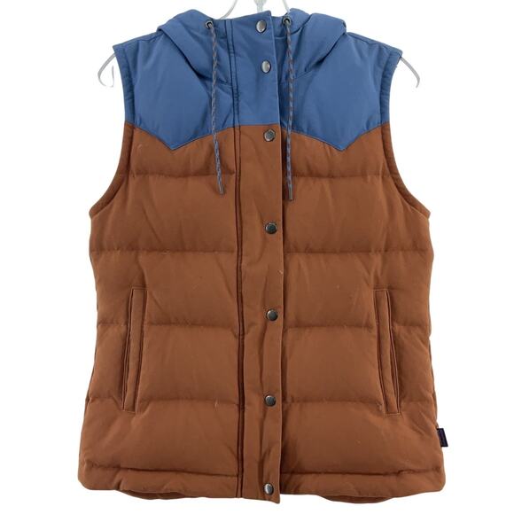 Patagonia Jackets & Blazers - Patagonia Women's S Brown/Blue Hooded Down-Filled Nylon Puffer Vest Preowned
